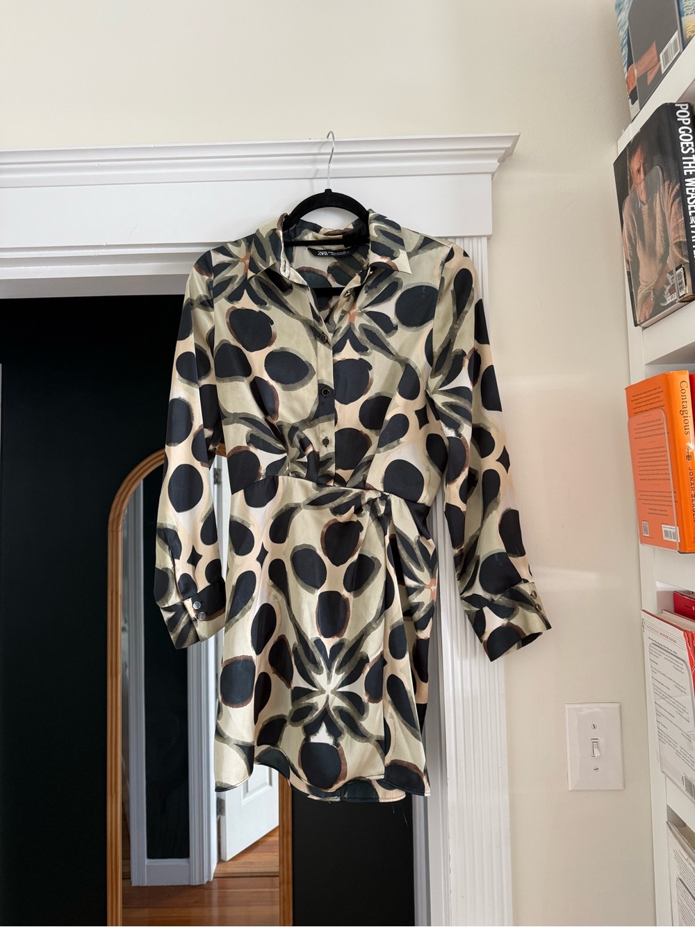 Abstract Print Satin Shirt Dress | Size XS